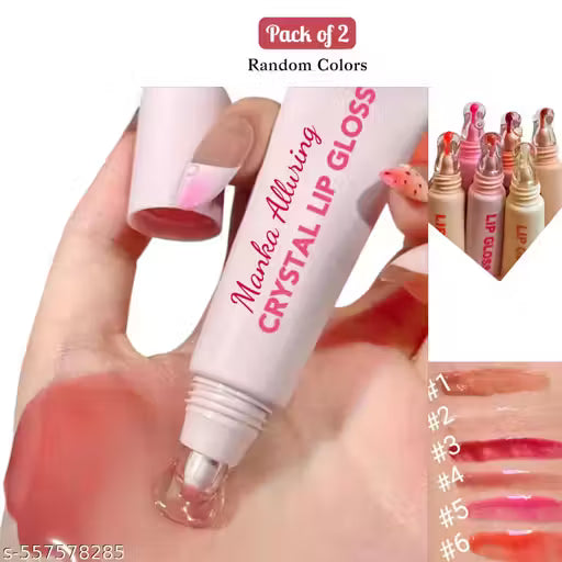 Crystal Glaze Moisturising Lip Oil Gloss with Lip Plumping (Pack of 2) (Random Shades)