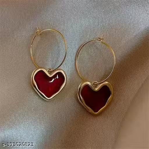 Korean Earrings Gold Plated Hoop & Shinny Red Heart for Women Girls Light Weight western Trendy Party Wear Stylish Latest Design Casual Fancy Party Office wear Daily Wear