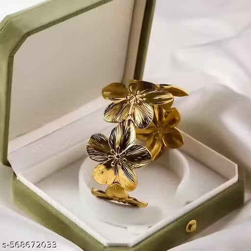 Trendy Boho Bloom Adjustable Bracelet | Open Cuff Floral Design | Gold-Finish Chic Jewelry for Women & Girls | Western Golden-blossom Flower Shape Bracelet Shape