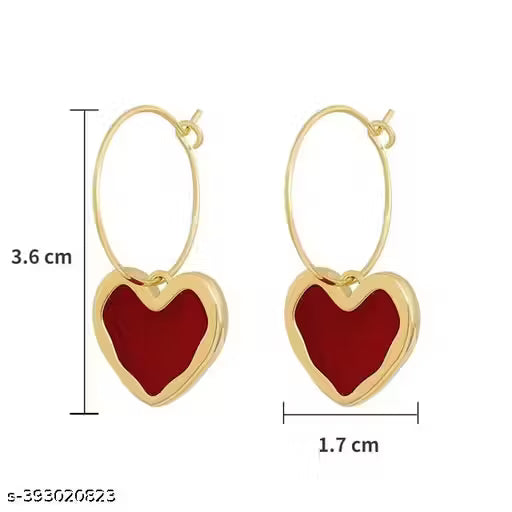 Korean Earrings Gold Plated Hoop & Shinny Red Heart for Women Girls Light Weight western Trendy Party Wear Stylish Latest Design Casual Fancy Party Office wear Daily Wear