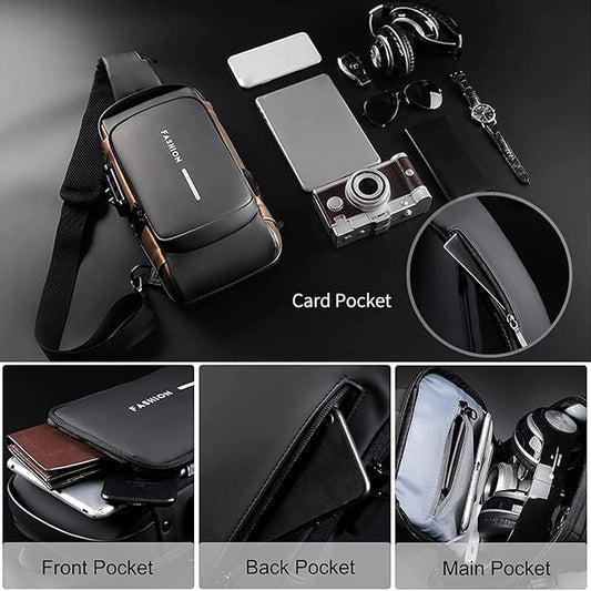 Crossbody Sling Bag for Men & Women with USB Charging Port, Waterproof Casual Shoulder Bag