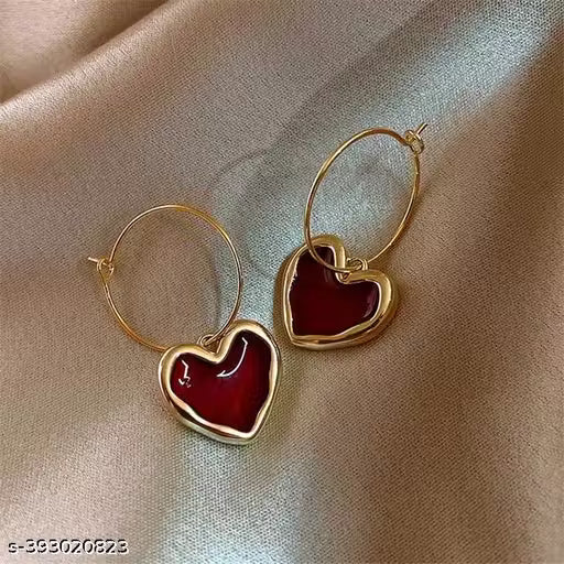 Korean Earrings Gold Plated Hoop & Shinny Red Heart for Women Girls Light Weight western Trendy Party Wear Stylish Latest Design Casual Fancy Party Office wear Daily Wear